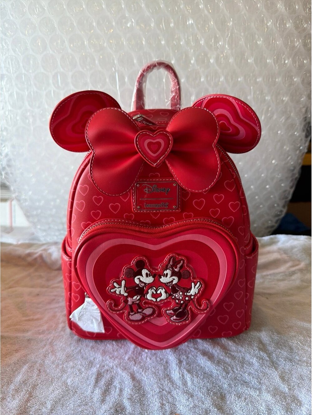 Loungefly Disney Mickey & Minnie Red Heart Ear Backpack NWT